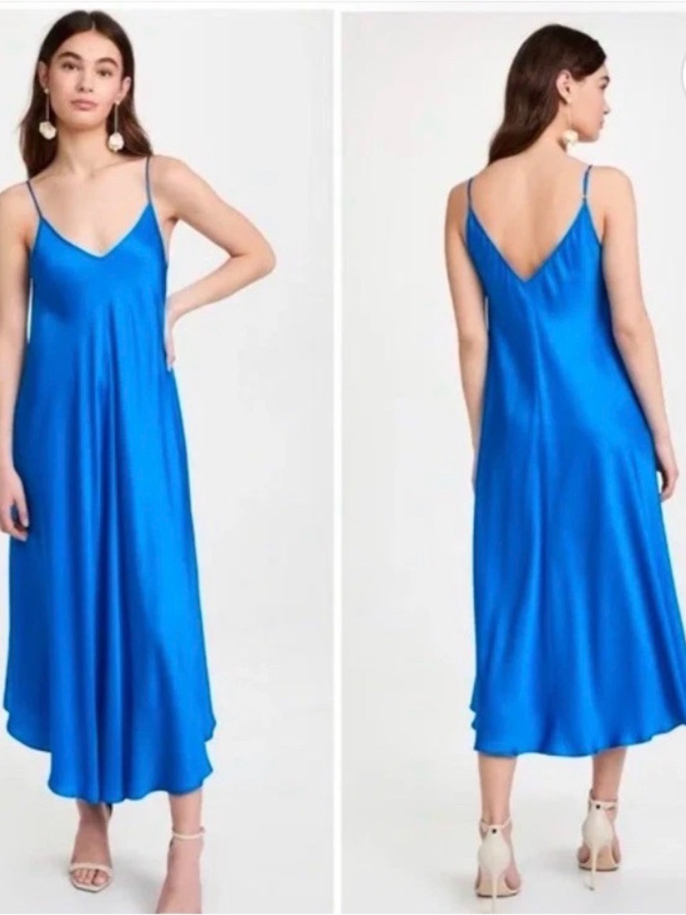 L'AGENCE Electric Blue Satin Midi Slip Dress